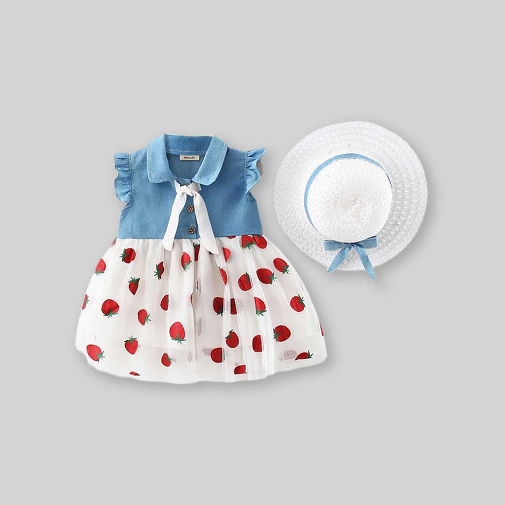 Girls Strawberry Printed Fit & Flare Dress Casual Dresses White 1-2 Y 