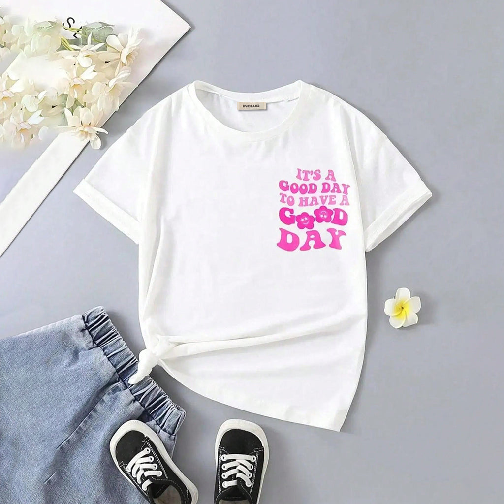 Girls White Graphic Printed Short Sleeves T- Shirt Tshirts White 3-4 Y