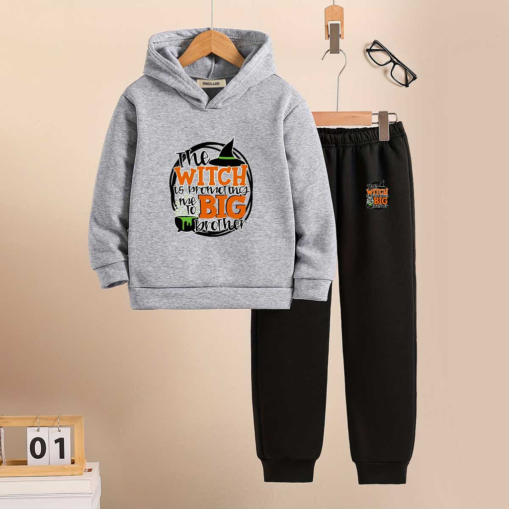 Boys Grey Graphics Printed Hooded Sweatshirt With Jogger Sets 2 pc. Sets Grey 5-6 Y