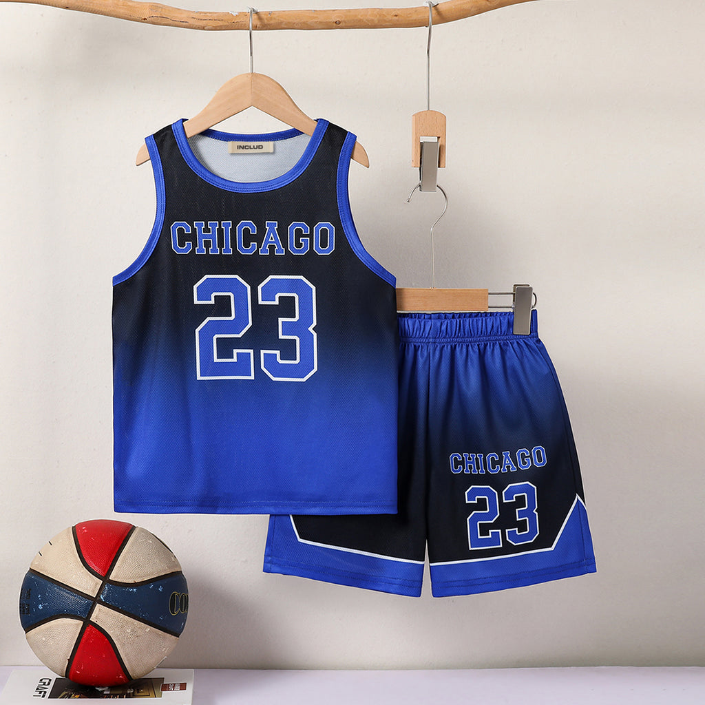 Boys Blue Chicago Print Sleeveless T-Shirt With Shorts Set 2 pc. Sets Blue 5-6 Y