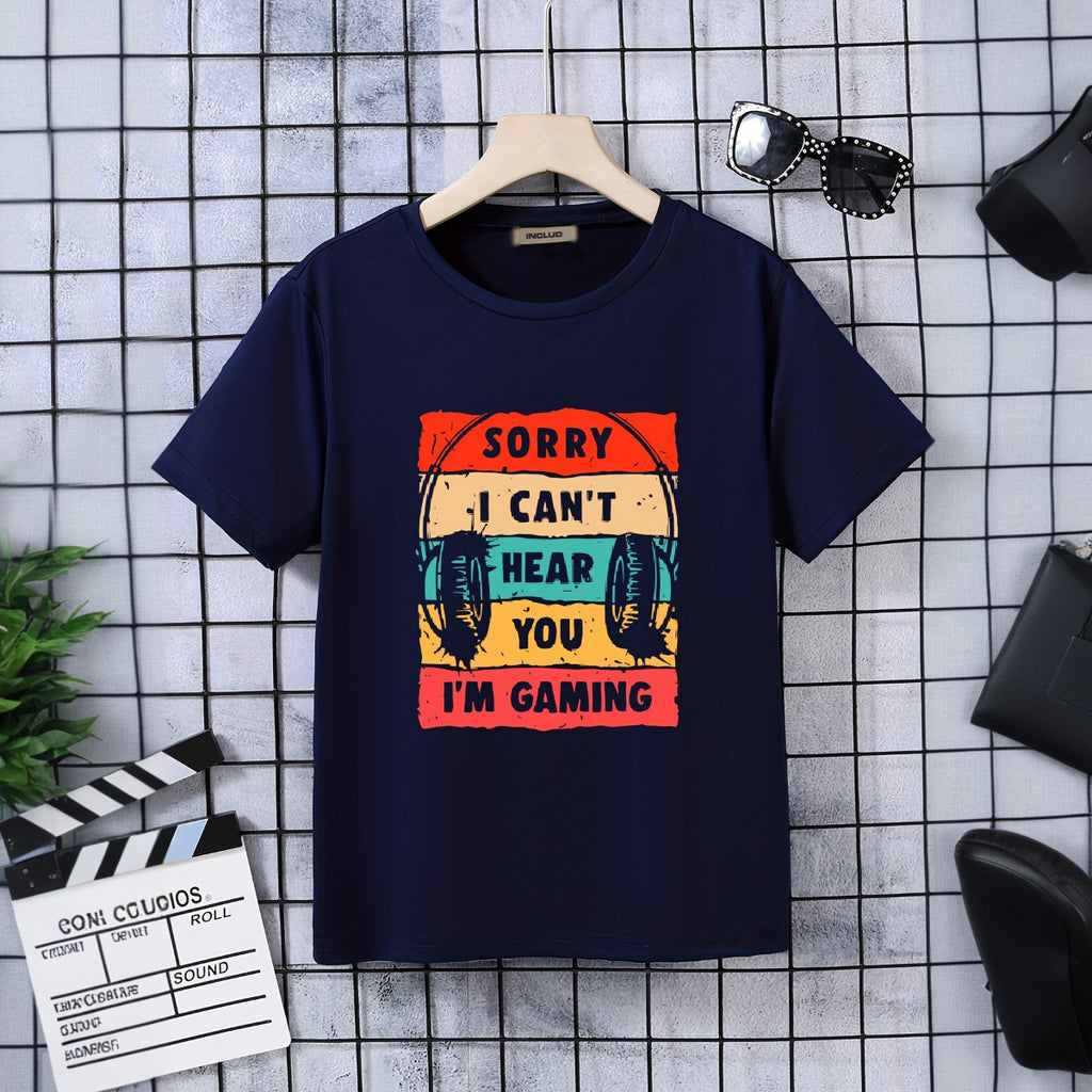 Boys Navy Blue Headphone Graphic Short Sleeves T-Shirt Tshirts Navy Blue 5-6 Y