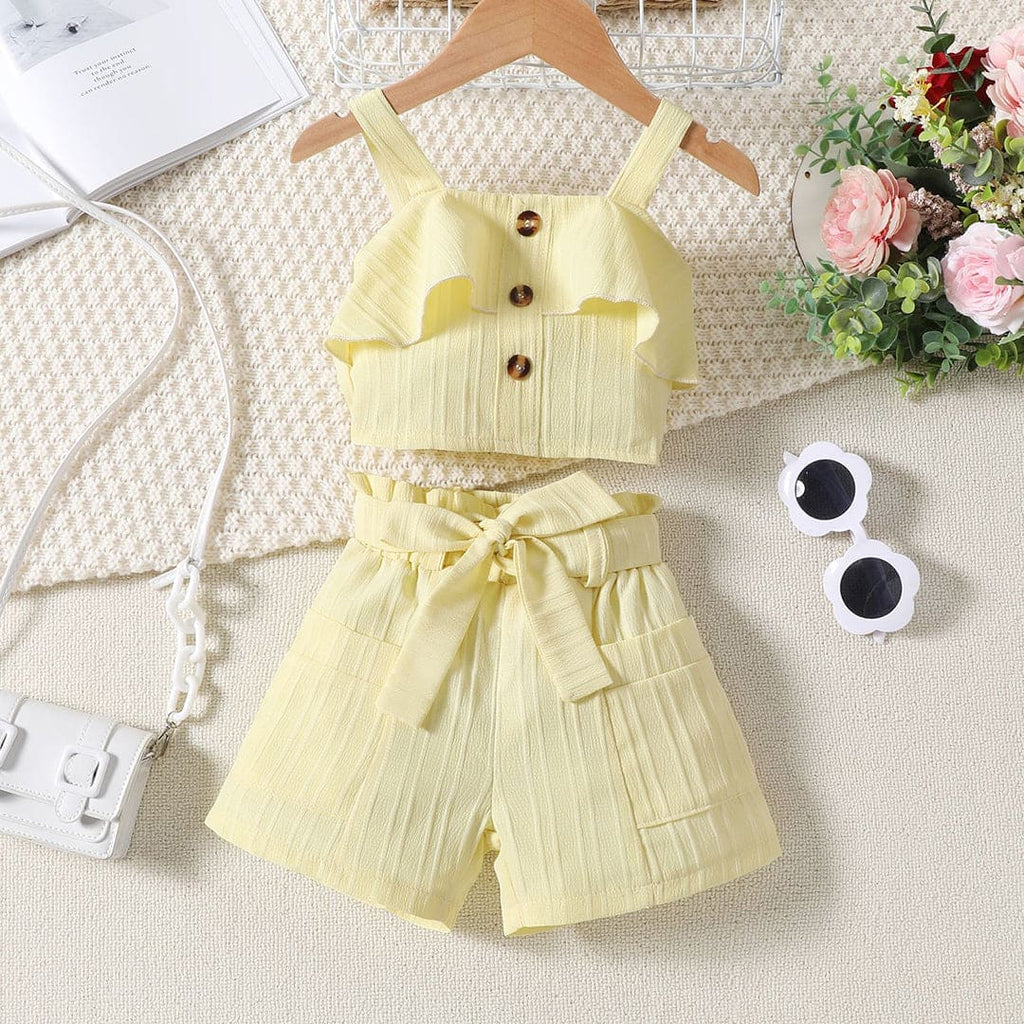 Girls Apricot Ruffle Top With Shorts Set Sets Apricot 1-2 Y 