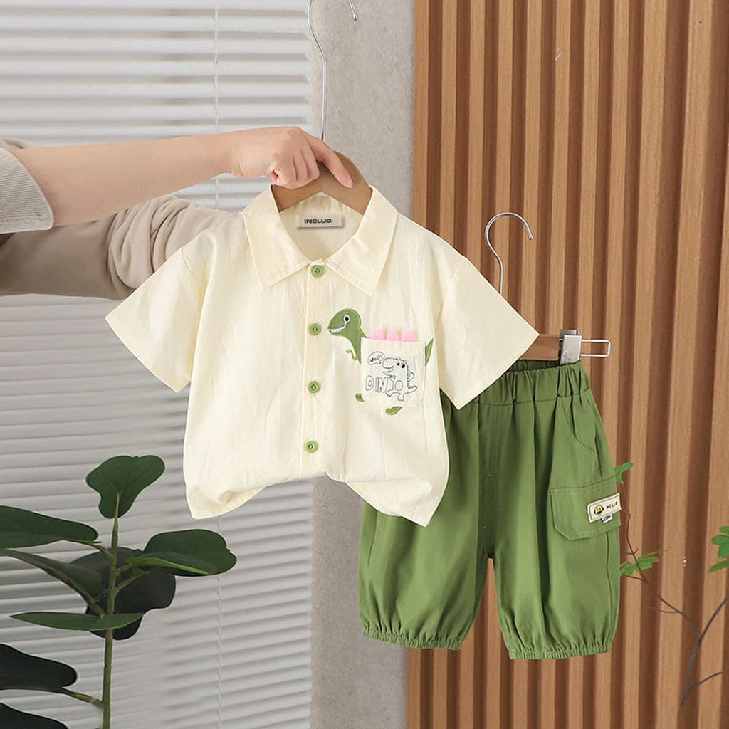 Boys Short Sleeve Dinosaur Print Shirt With Shorts 2 pc. Sets Green 1-2 Y 