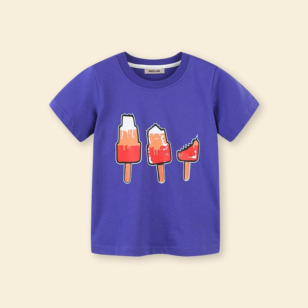 Girls Ice-Cream Printed Short Sleeves Casual T-shirt Tshirts Purple 1-2 Y 
