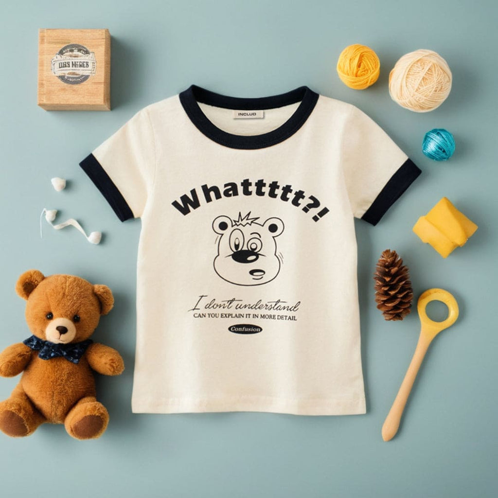Girls Typography Print Short Sleeves T-shirt Tshirts Black 1-2 Y 