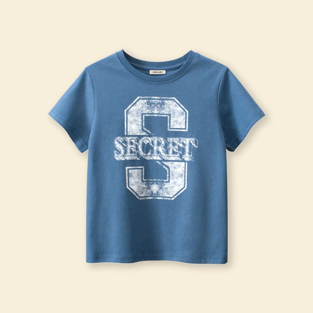 Boys Printed Short Sleeves T-shirt Tshirts Blue 7-8 Y 