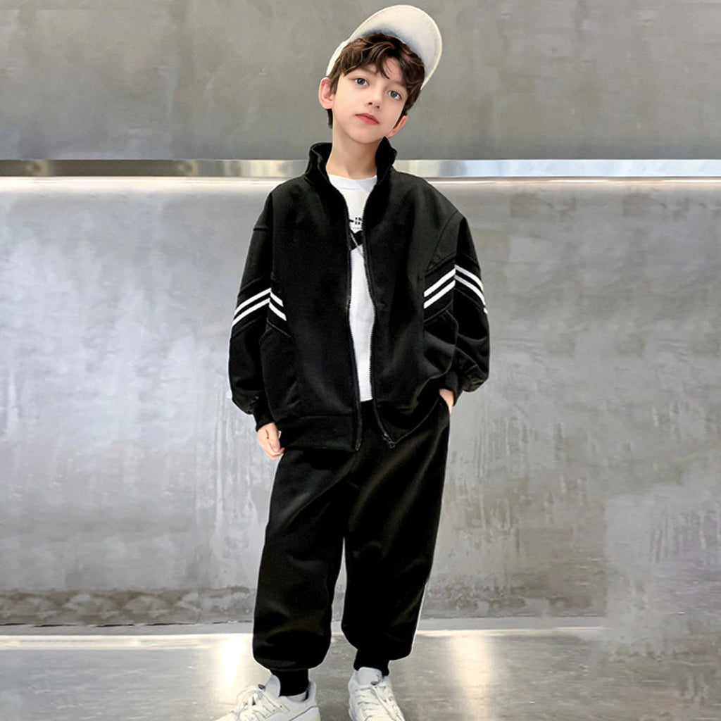 Boys Black Zip-up Jacket With Jogger Sets Sets Black 5-6 Y