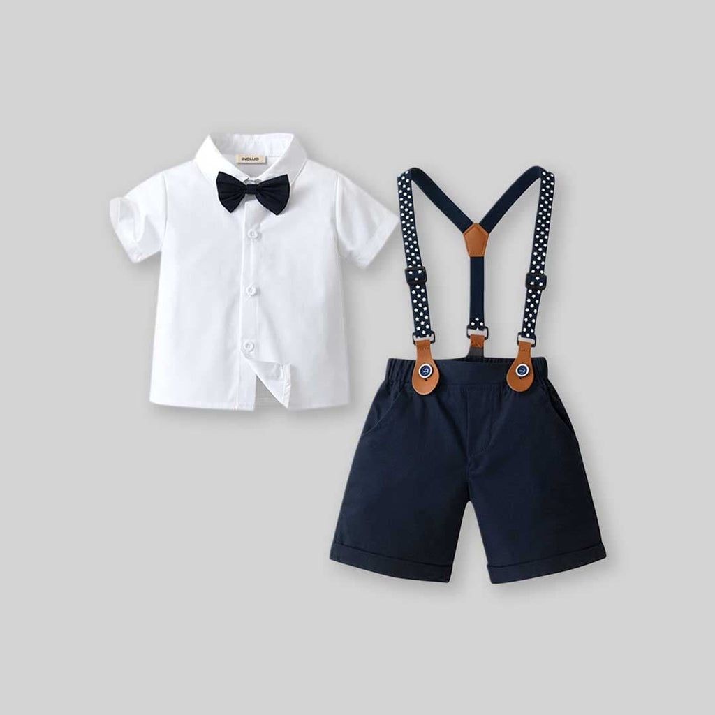 Boys Short Sleeve Shirt With Suspender Shorts Set 2 pc. Sets Blue 1-2 Y 