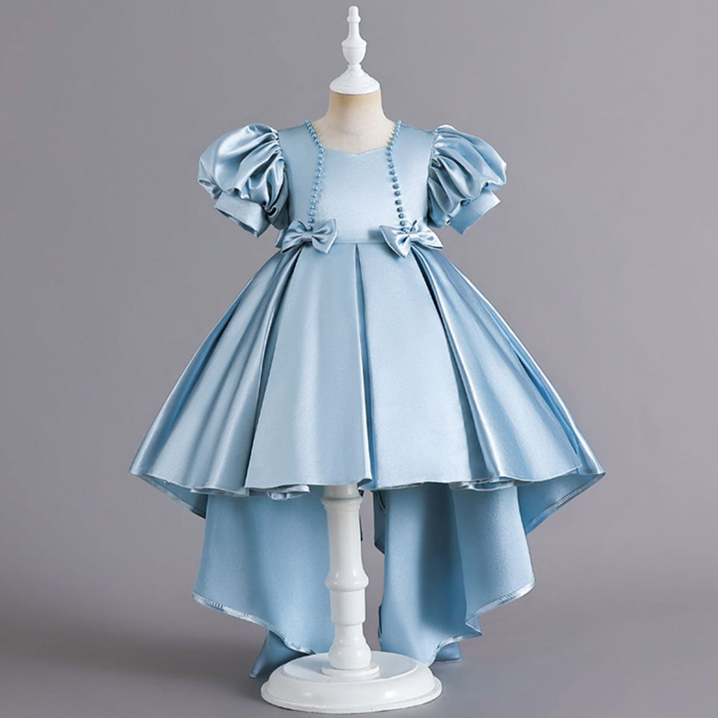 Girls Puff Sleeves High Low Party Dress Party Dresses Blue 4-5 Y 