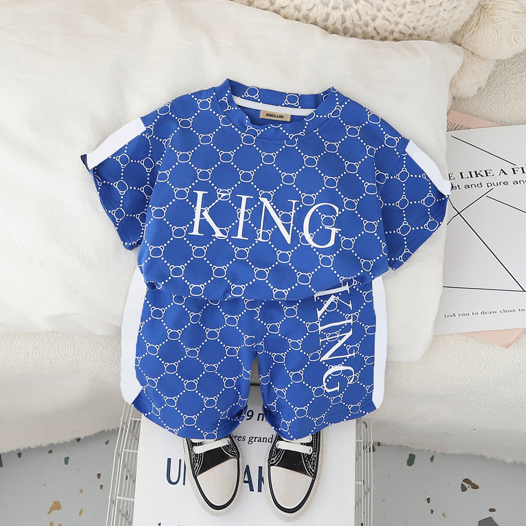 Boys Blue Abstract Printed Short Sleeves T-Shirt With Shorts Set 2 pc. Sets Blue 1-2 Y