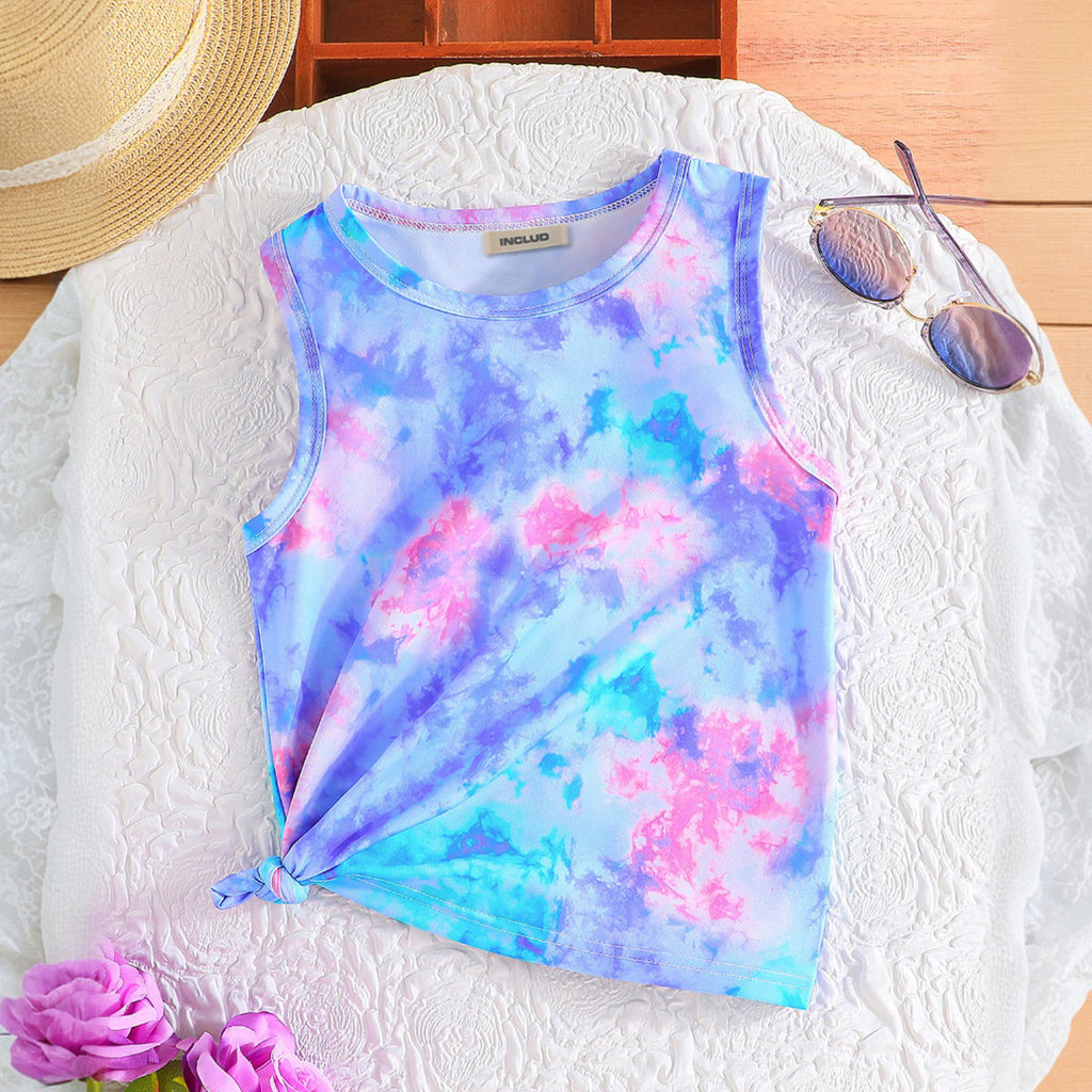 Girls Blue Tie & Dye Tank Top with Twisted Back Tops Blue 2-3 Y