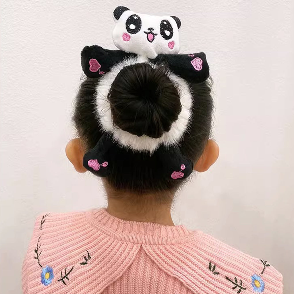 Girls Plush Panda Hair Tie Trending Accessories Black Onesize