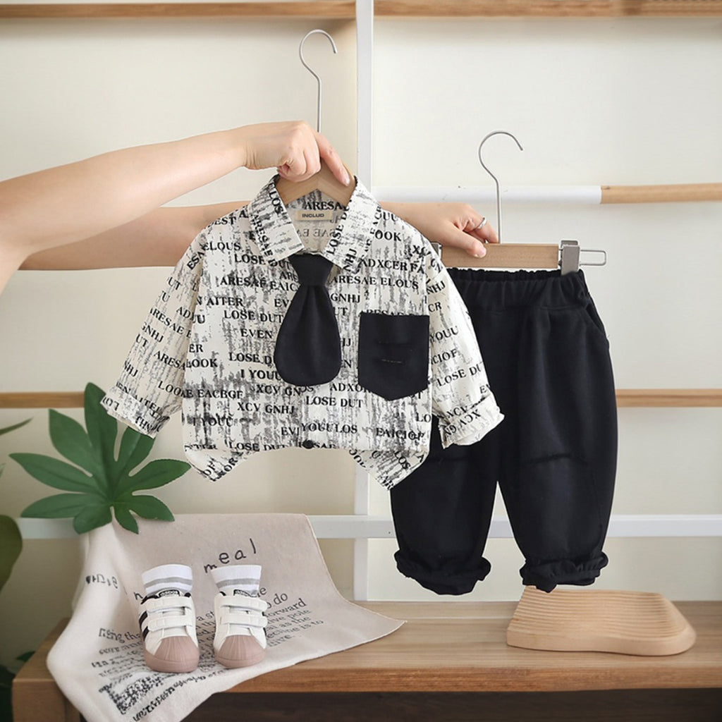Boys Black Typographic Printed Shirt With Pants Sets 2 pc. Sets Black 1-2 Y