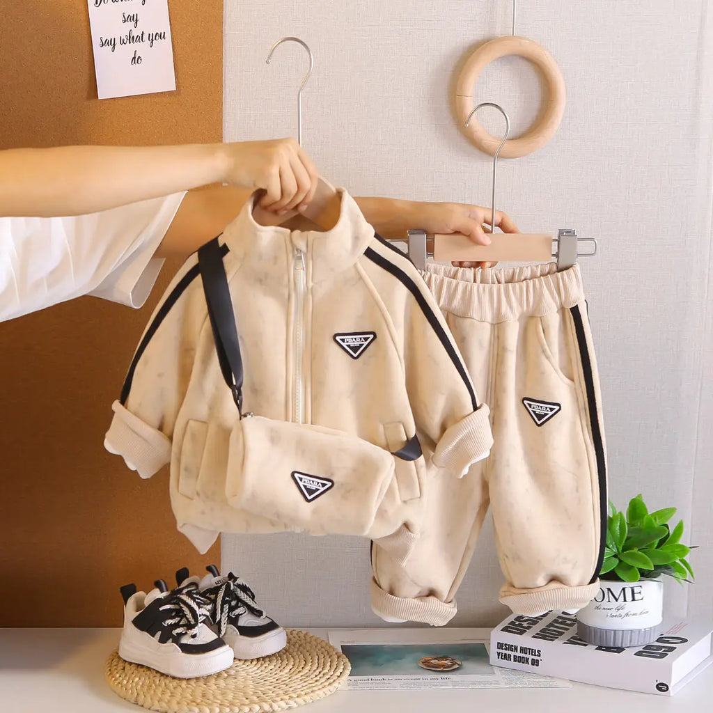 Boys Beige Side Stipes Zip-up Jacket With Jogger Co-ord Sets Sets Beige 1-2 Y
