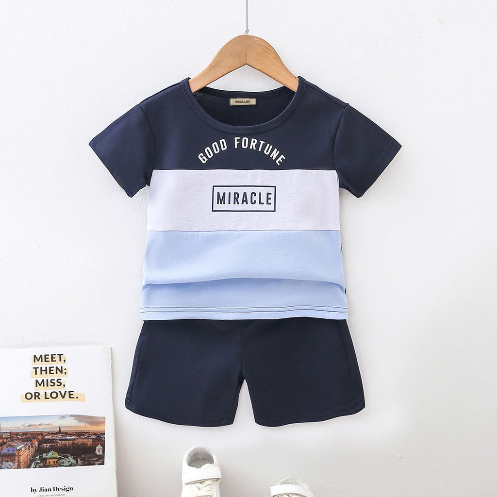 Boys Navy Colorblocked T-shirt with Shorts Set Sets Navy Blue 1-2 Y
