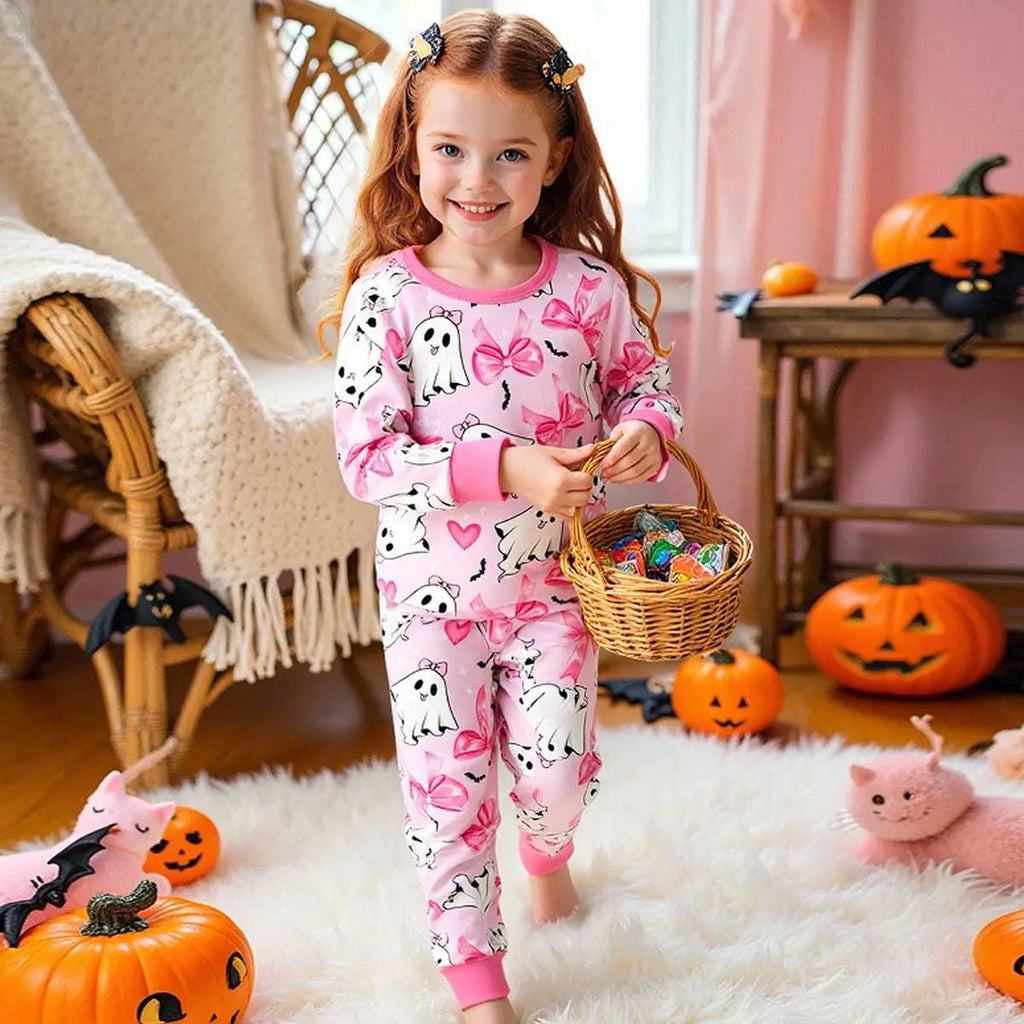 Girls Pink Bow Printed T-Shirt With Jogger Co-ord Sets 2 pc. Sets Pink 3-4 Y