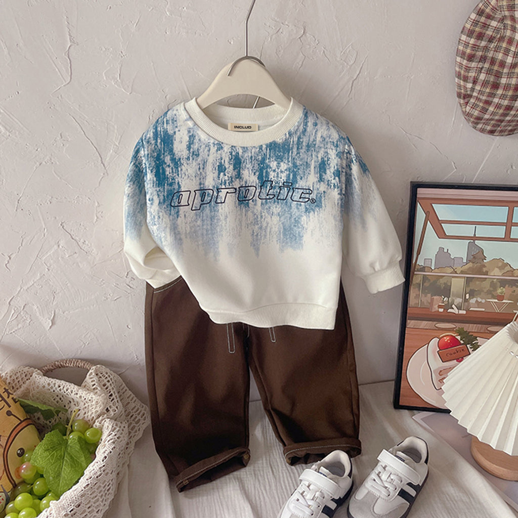 Boys Off White Abstract Printed Sweatshirt With Pants Set 2 pc. Sets