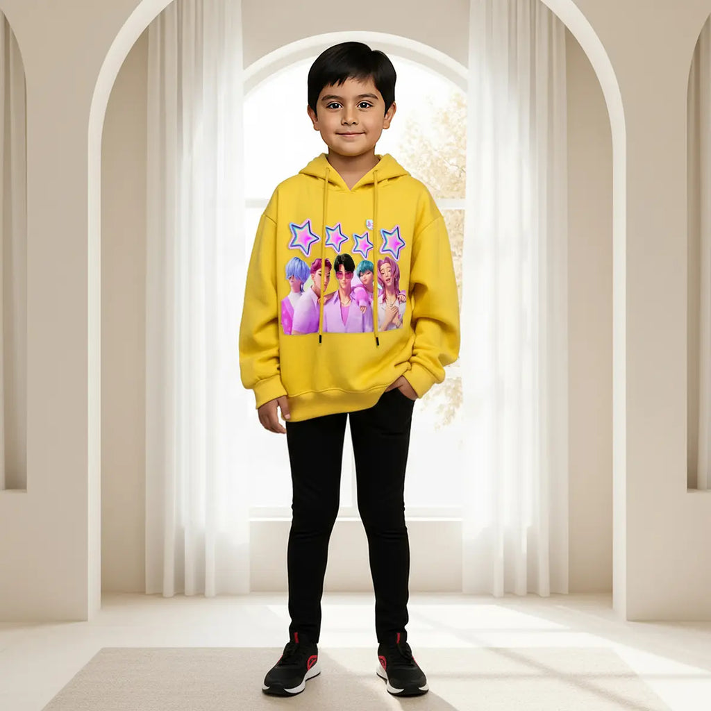 Boys Yellow K-Pop Star Graphics Hoodie Sweatshirts & Hoodies Yellow 1-2 Y