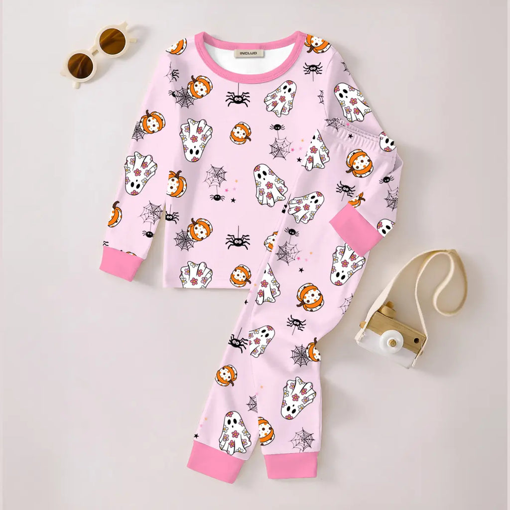 Girls Pink Halloween Pumpkin Printed T-Shirt With Jogger Co-ord Sets 2 pc. Sets Pink 3-4 Y