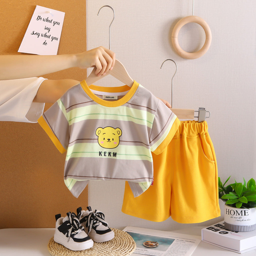 Boys Graphic Printed Striped Short Sleeves T-Shirt With Yellow Shorts Set 2 pc. Sets Yellow 1-2 Y