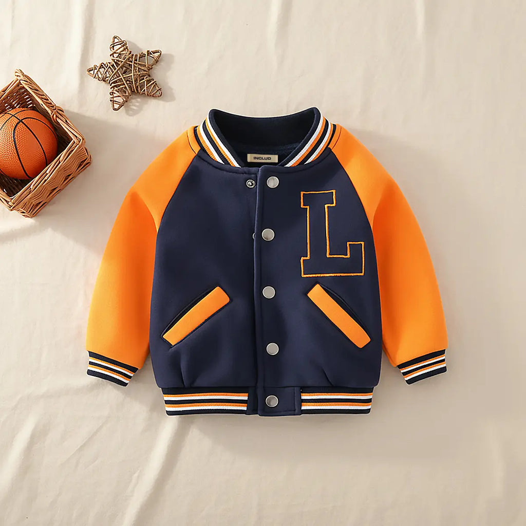 Boys Dark Blue Letter L Embroidered Varsity Jacket Coats & Jackets Dark Blue 1-2 Y