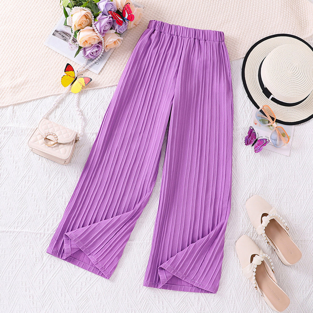 Girls Texture Elasticated Pants Pants Violet 7-8 Y 