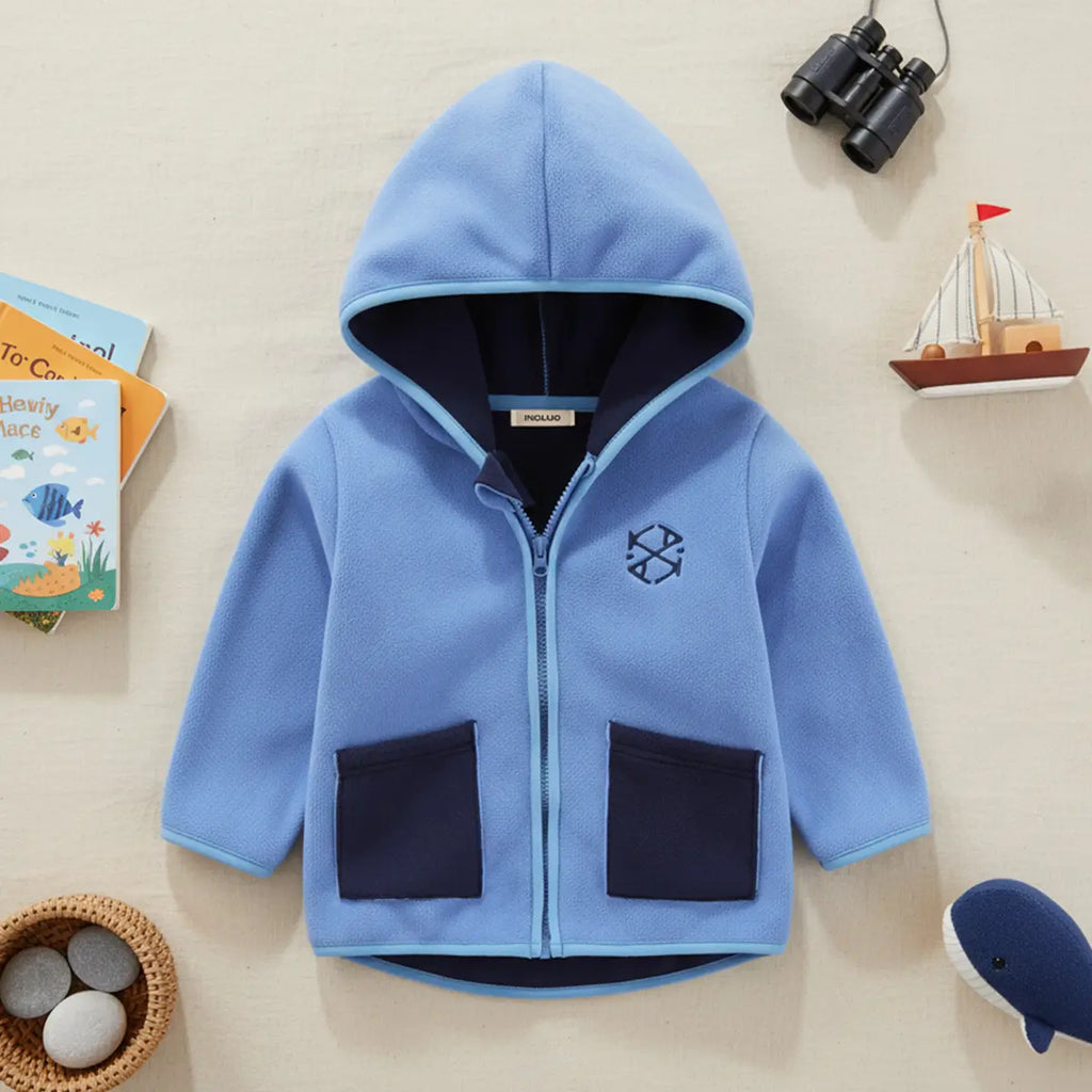 Boys Light Blue Fleece Hooded Zip-up Jacket Coats & Jackets Light Blue 1-2 Y