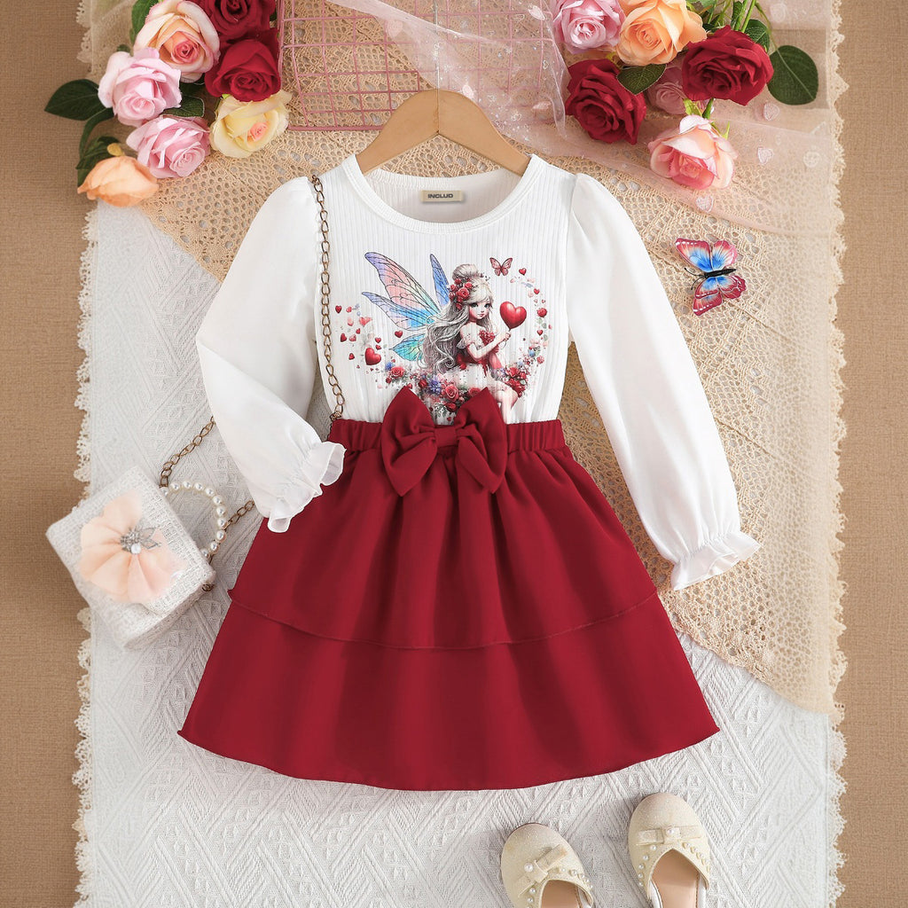 Girls Maroon Fairy Printed Top with Tiered Skirt Set Sets Maroon 3-4 Y