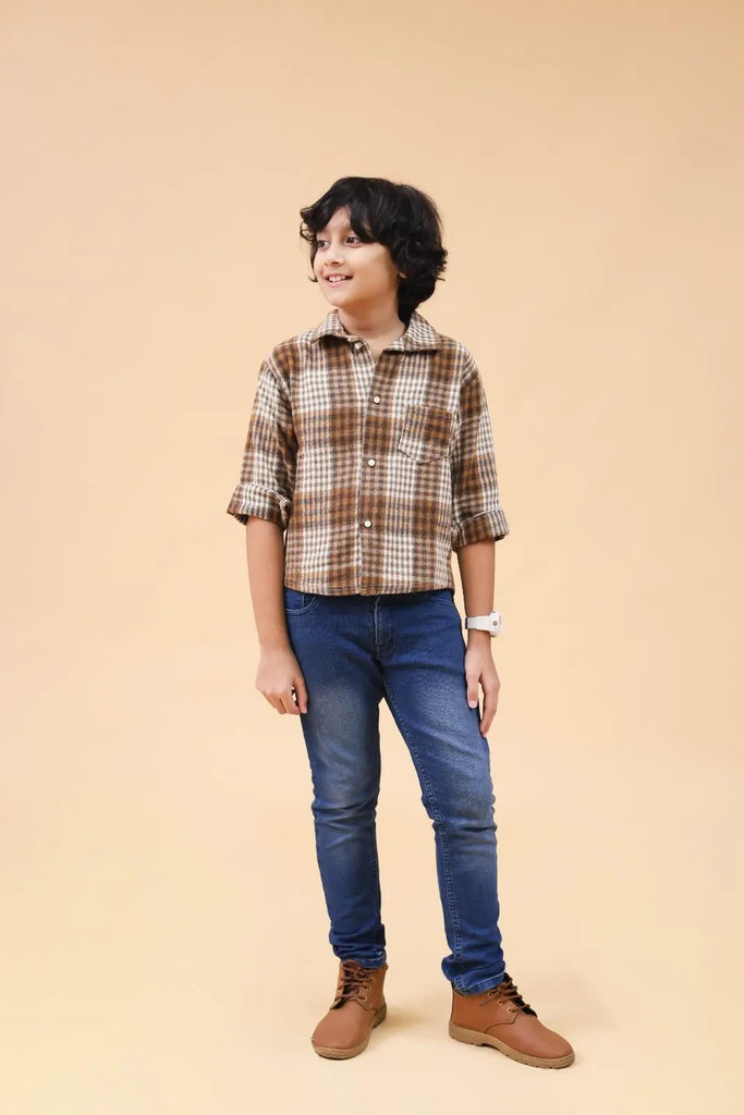 Boys Brown Long Sleeve Plaid Shirt Shirts Brown 1-2 Y