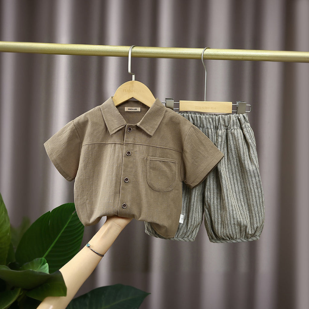Boys Khaki Short Sleeve Shirt With Elasticated Bermudas Set 2 pc. Sets Khaki 1-2 Y