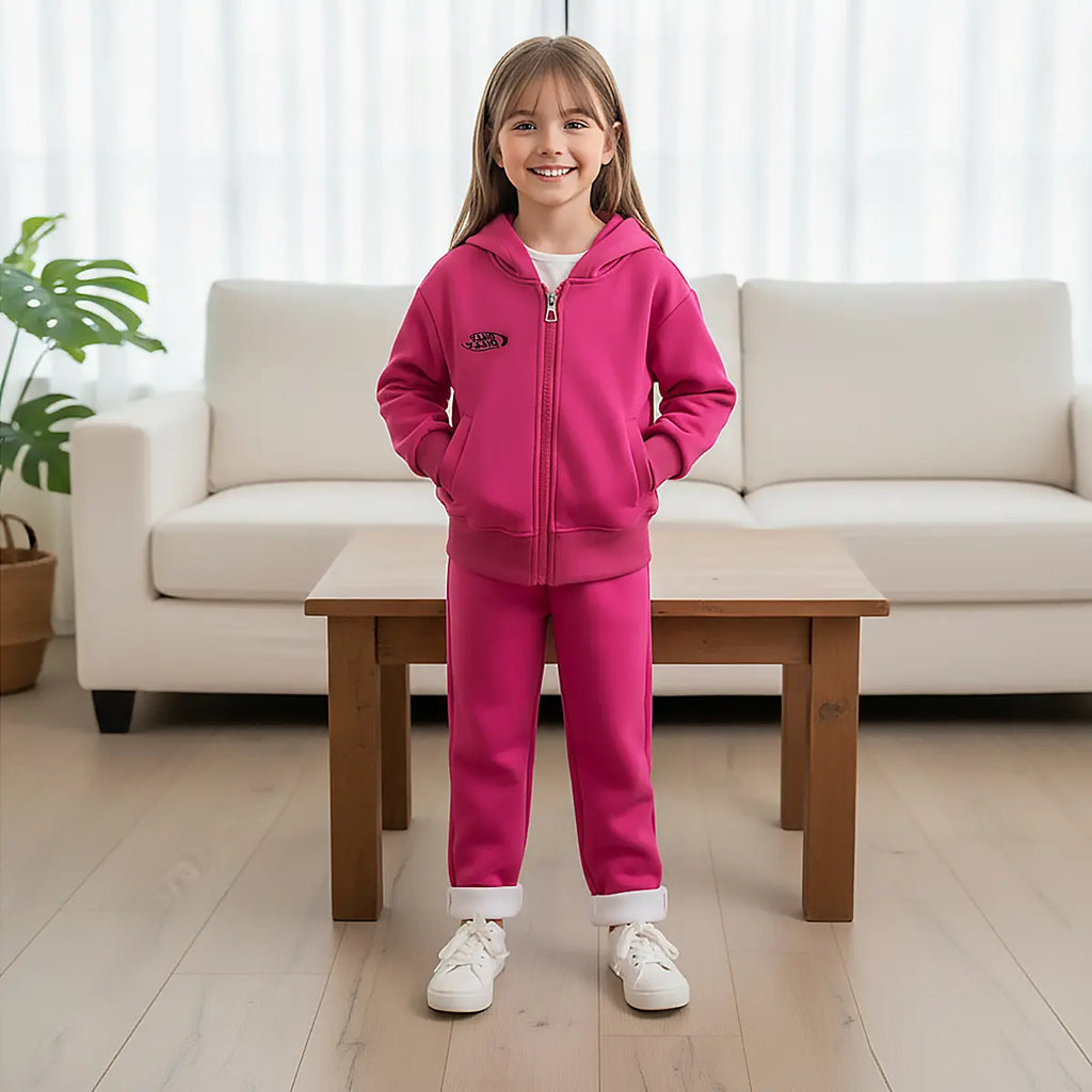 Girls Fuchsia Hooded Zip-up Jacket With Pant Co-ord Sets Sets Fuchsia 1-2 Y