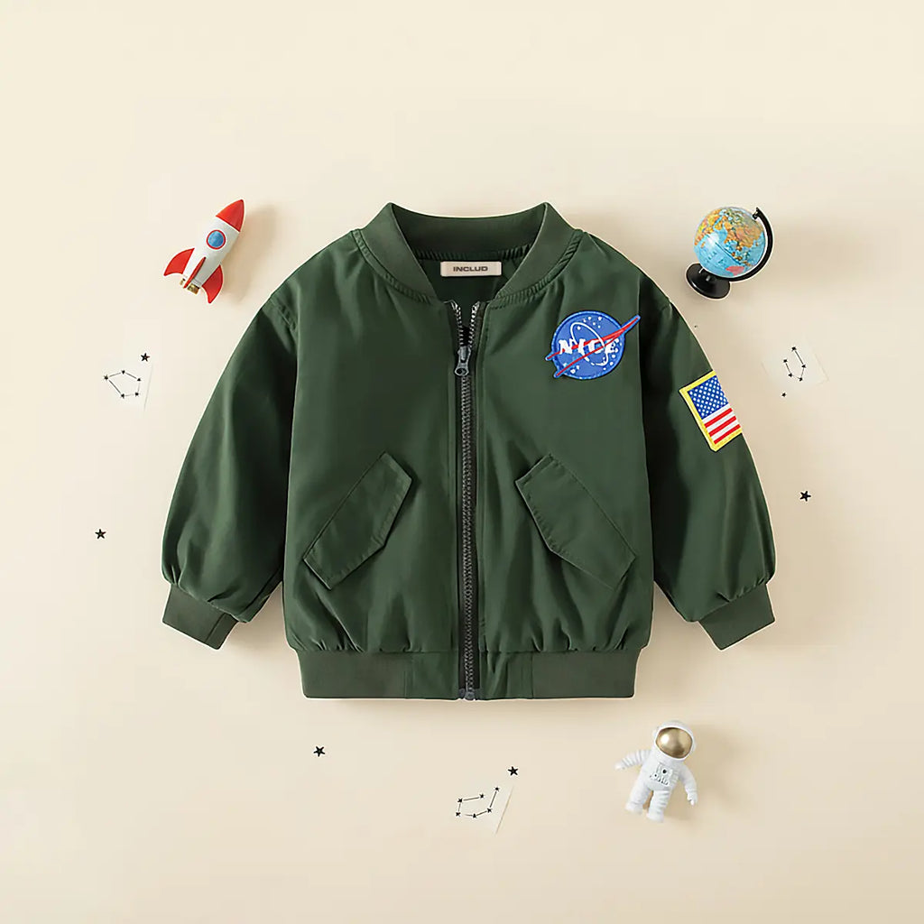 Boys Army Green Varsity Jacket With Flaps Coats & Jackets Army Green 1-2 Y