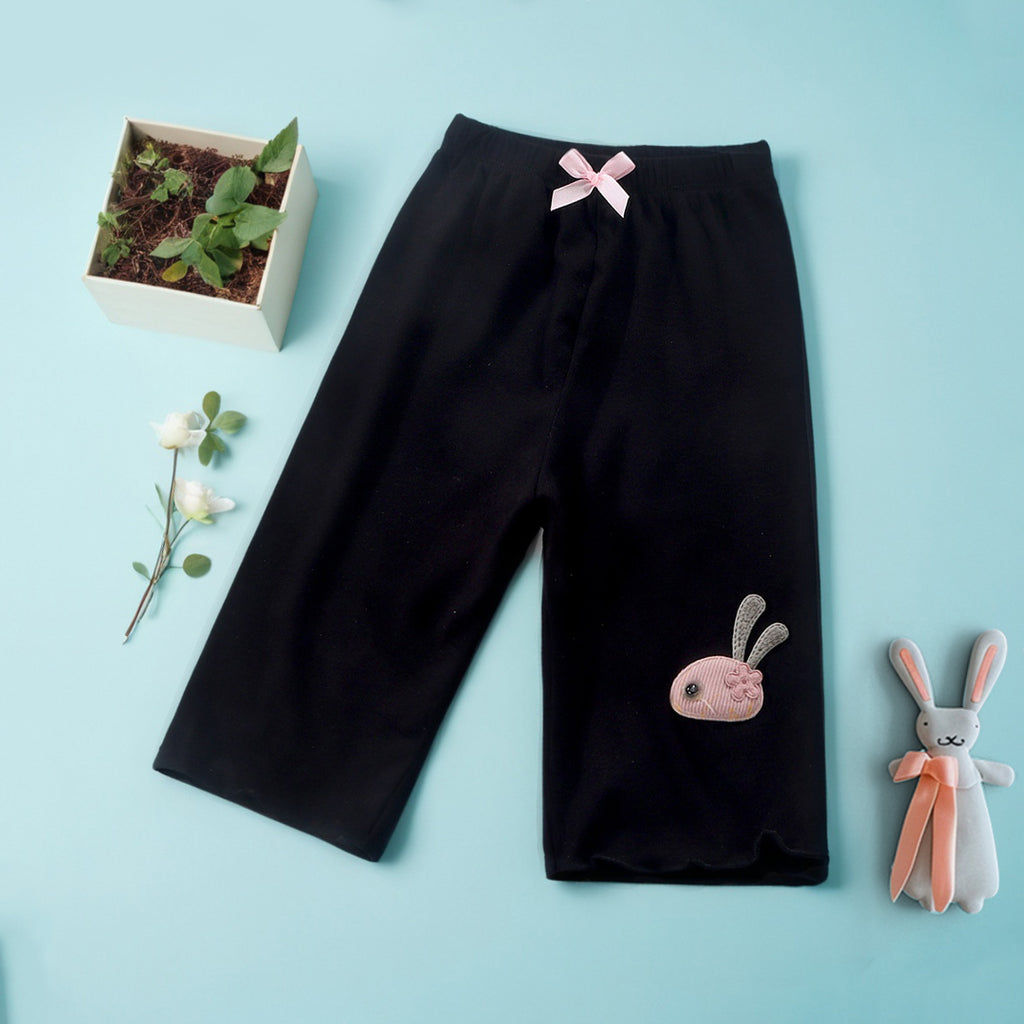 Girls Bunny Applique Pants With Bow Pants Black 1-2 Y 