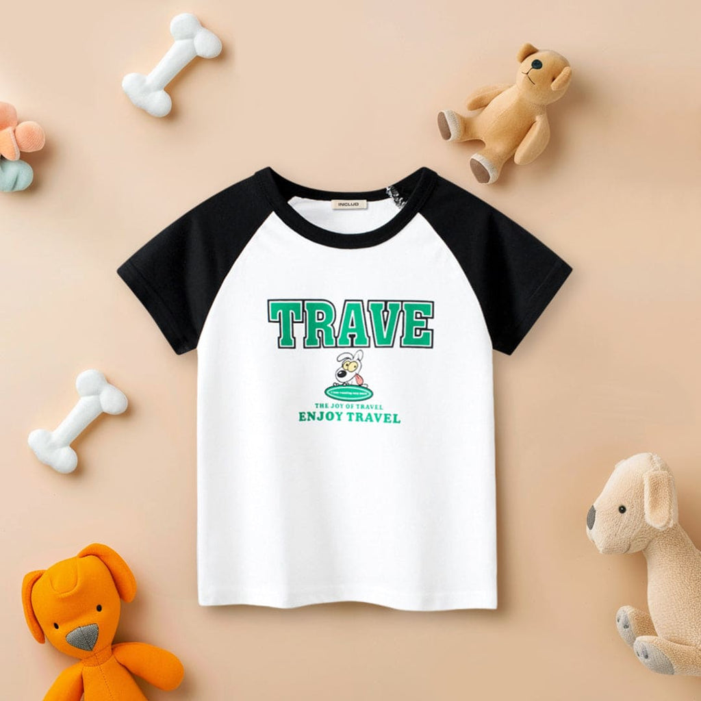 Boys Contrast Raglan Sleeves T-Shirt With Typography Print Tshirts Black 1-2 Y 