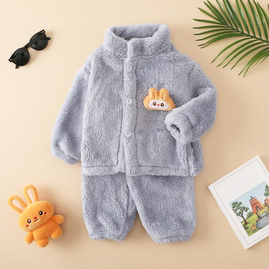 Boys Grey Fleece Button-down Jacket With Jogger Co-ord Sets Sets Grey 1-2 Y