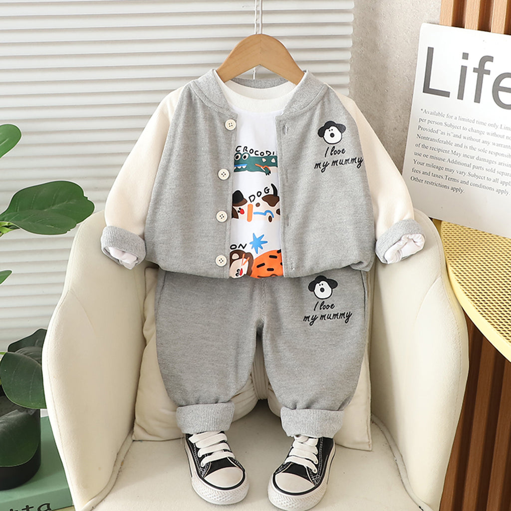 Boys Grey Graphics Printed Winter Sweatshirt With T-Shirt and Pant Set 3 pc. Sets Grey 1-2 Y