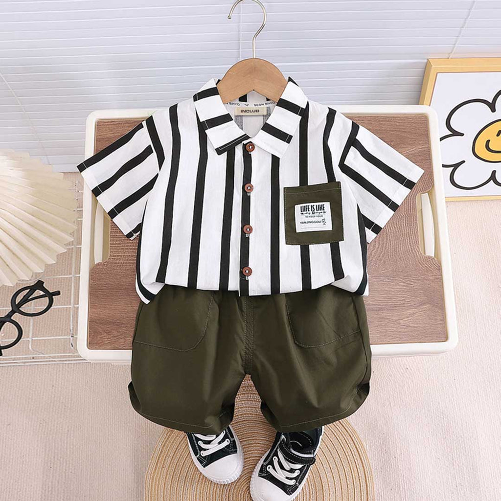 Boys Striped Short Sleeve Shirt With Shorts Set 2 pc. Sets Black 1-2 Y 
