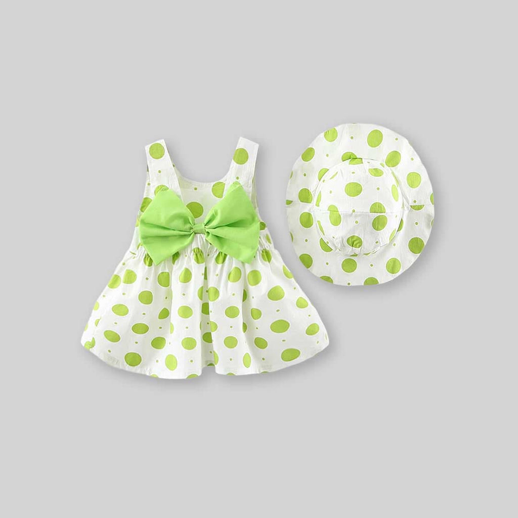 Girls Polka Dot Printed Casual Dress with Hat Casual Dresses Green 1-2 Y 