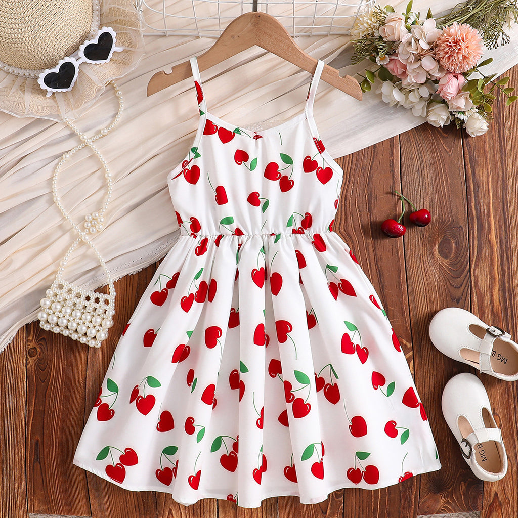 Girls White Heart Printed Sleeveless Dress Casual Dresses White 3-4 Y