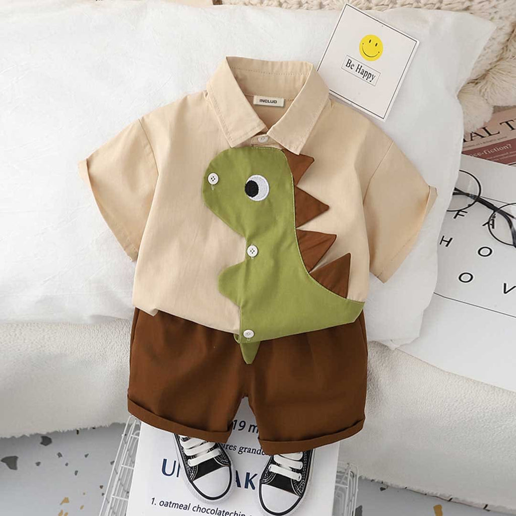 Boys Dinosaur Applique Shirt With Shorts Set 2 pc. Sets Khaki 1-2 Y 