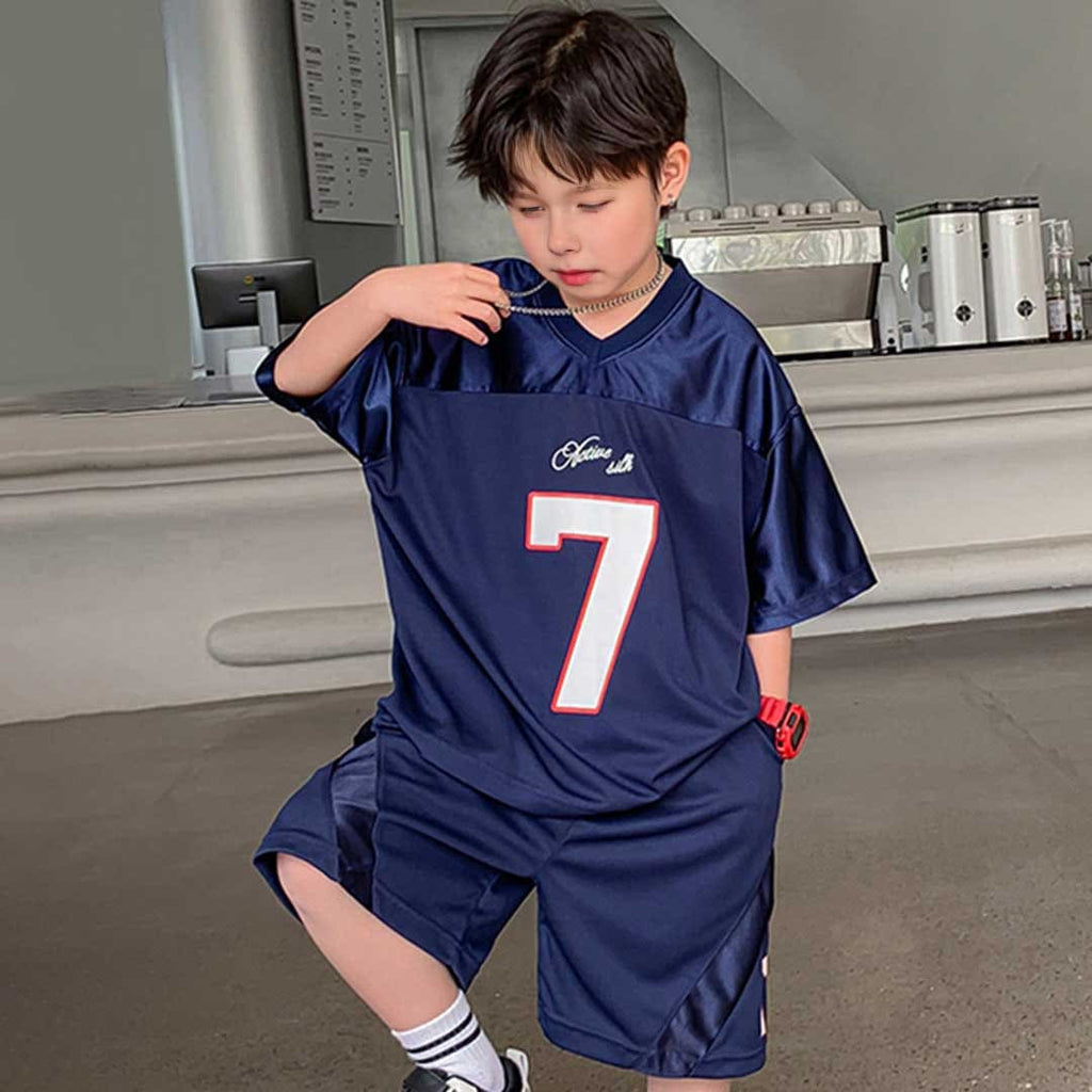 Boys Short Sleeve Quick Dry Sports T-Shirt With Shorts Set 2 pc. Sets Navy 3-4 Y 