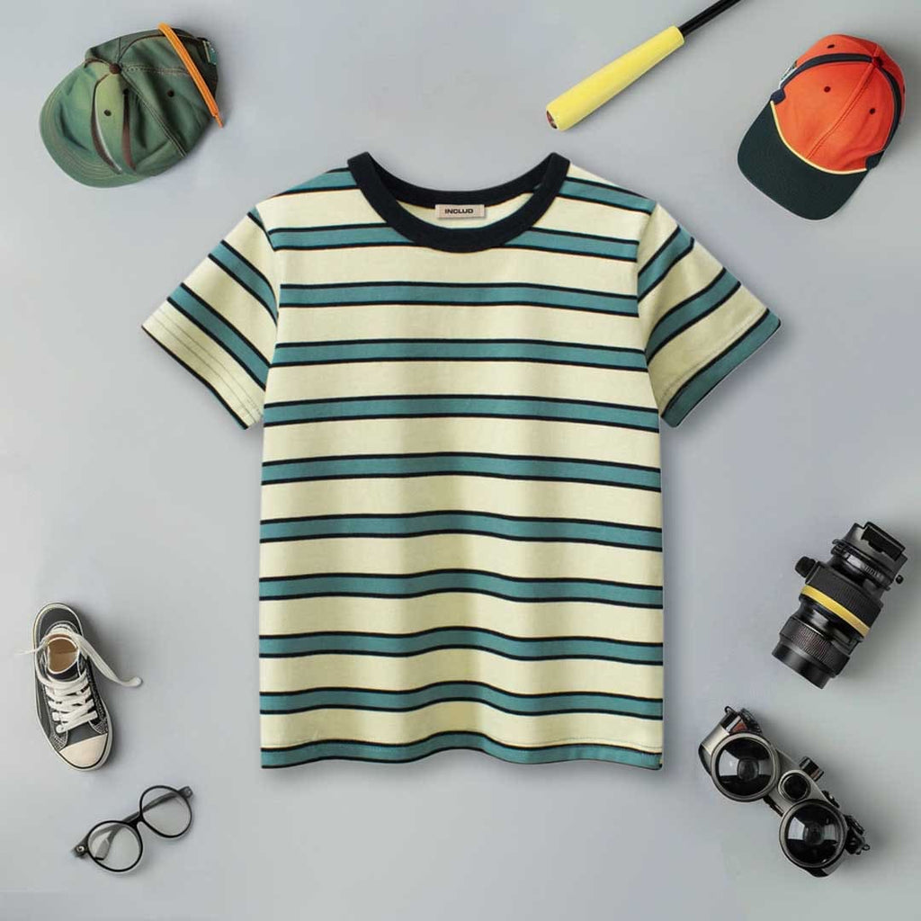 Boys Short Sleeves Striped T-Shirt Tshirts Green 1-2 Y 
