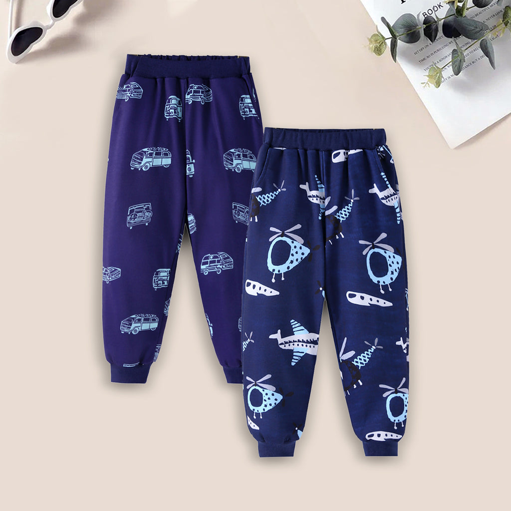 Girls Navy Blue Printed Joggers - Pack Of 2 Trackpants & Joggers Navy Blue 1-2 Y