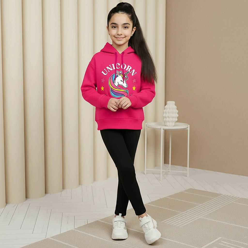 Girls Fuchsia Unicorn Magic Graphics Hooded Sweatshirt Sweatshirts & Hoodies Fuchsia 1-2 Y