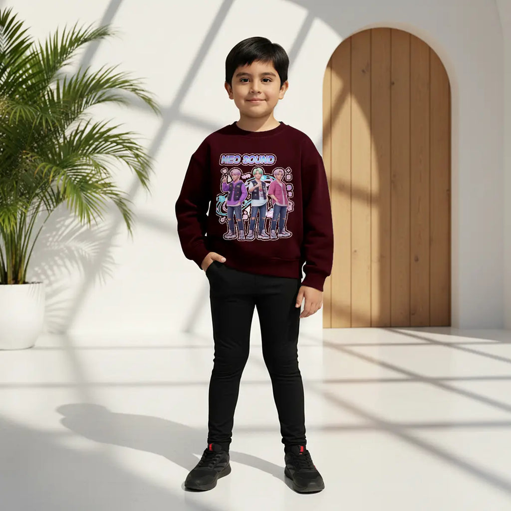 Boys Maroon Neo-Sound Graphics Crew Neck Sweatshirt Sweatshirts & Hoodies Maroon 1-2 Y