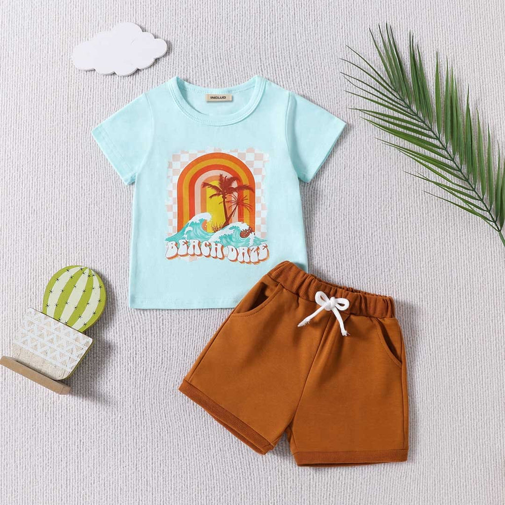 Boys Short Sleeve Graphic T-Shirt With Shorts Set Sets Light Blue 1-2 Y 