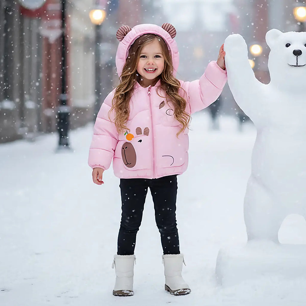 Girls Pink Graphics Printed Quilted Hooded Zip-up Jacket Coats & Jackets Pink 1-2 Y