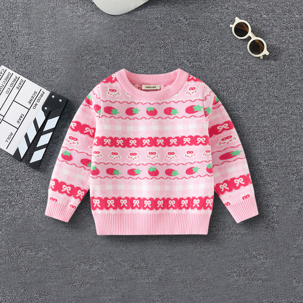 Girls Pink Self-Design Jacquard Regular Sweater Sweaters & Cardigans Pink 2-3 Y