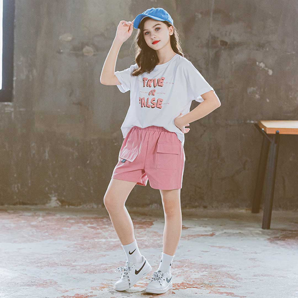 Girls Short Sleeve Printed T-Shirt With Shorts Set 2 pc. Sets Pink 3-4 Y 