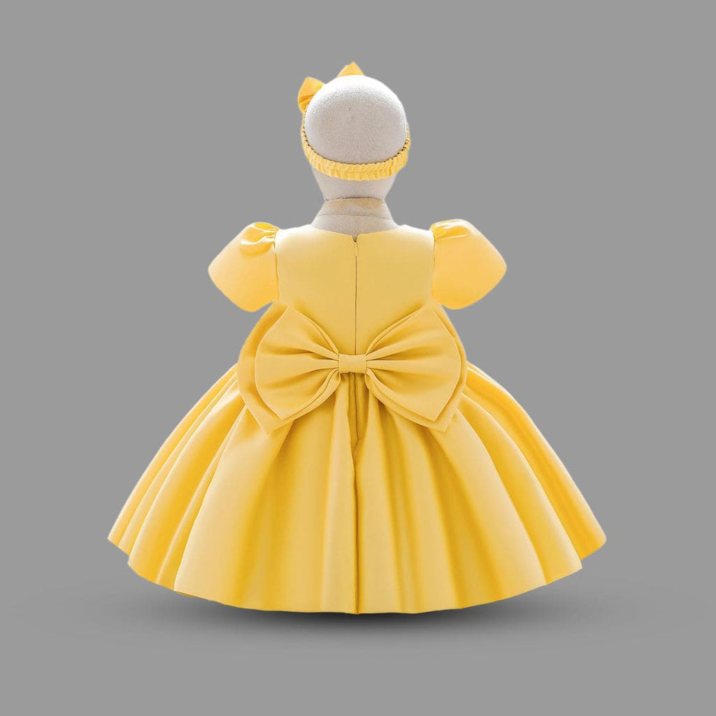 Girls Short Sleeve Balloon Shape Party Dress Party Dresses Yellow 1-2 Y 
